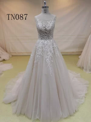 Luxurious Beaded Wrap shoulder Crew Neck Bridal Dress TN087