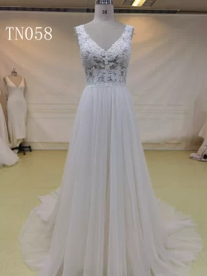 Popular V Neckline and Deep V Back A Line Wedding Dress TN058