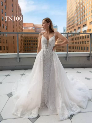 Premium Custom Made 2 in 1 Spaghetti Strap Backless Mermaid Dress TN100