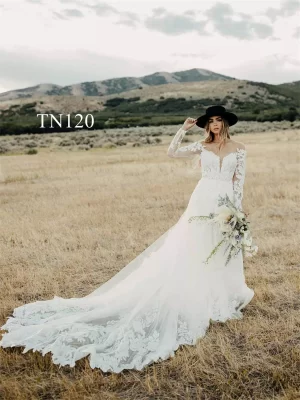 Premium Custom Made Applique Long Sleeves A Line Dress TN120