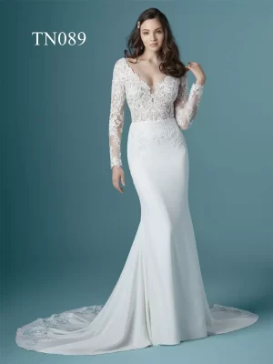 Premium Custom Made Appliques Crepe Mermaid Dress TN089