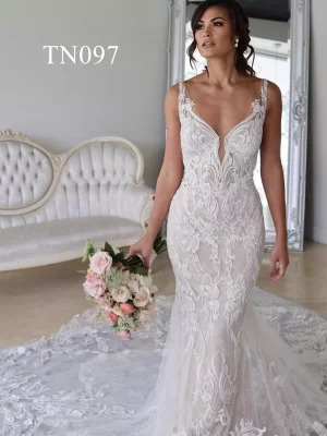 Premium Custom Made Appliques V Neckline Mermaid Dress TN097