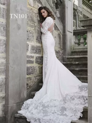 Premium Custom Made V Neckline Keyhole Back Mermaid Dress TN101