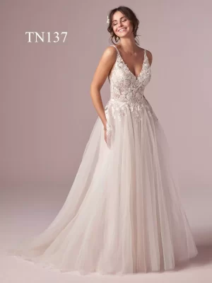 Premium Custom Made V neck and V back A Line Dress TN137