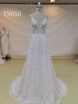 Sexy V Neck Spaghetti Strap and Open Back Bridal dress TN056