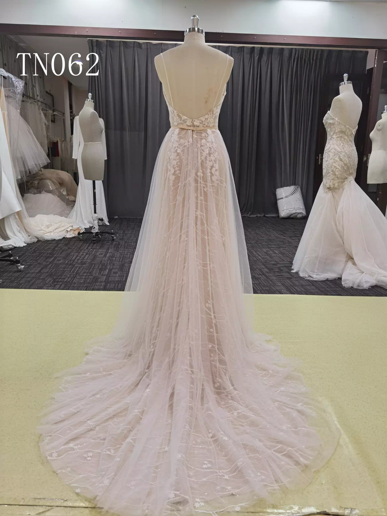 Sleeveless Glitter Sequins Deep V Cut and Open Back Bridal Dress TN062 - Image 2