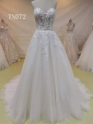 Sleeveless Sling Sweetheart Embroidered Open V Back Wedding Dress TN072