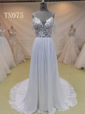 Spaghetti Strap Off Shoulder V Back Bridal Dress TN075