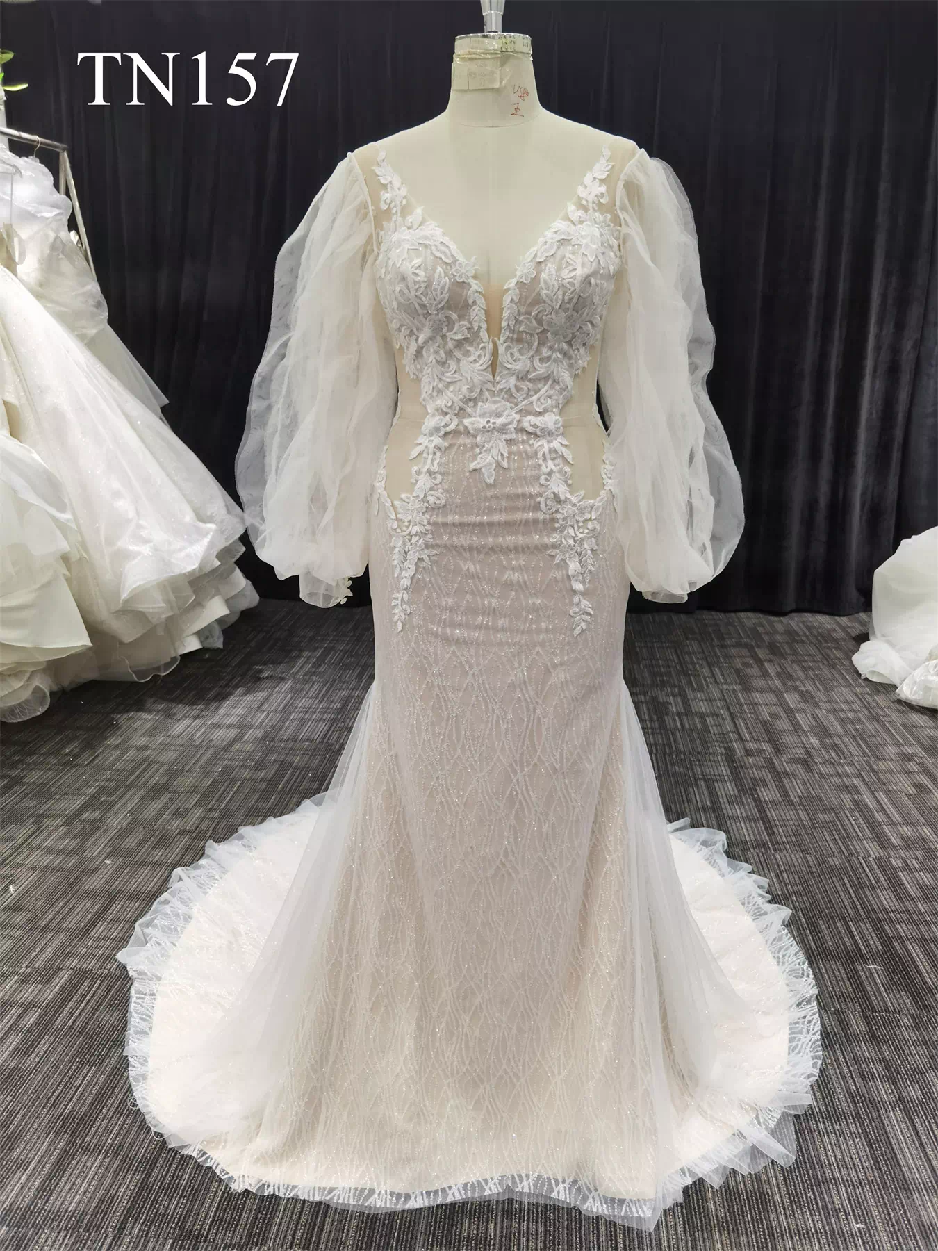 Sparkling Tulle Detachable Long Sleeve Mermaid Dress TN157