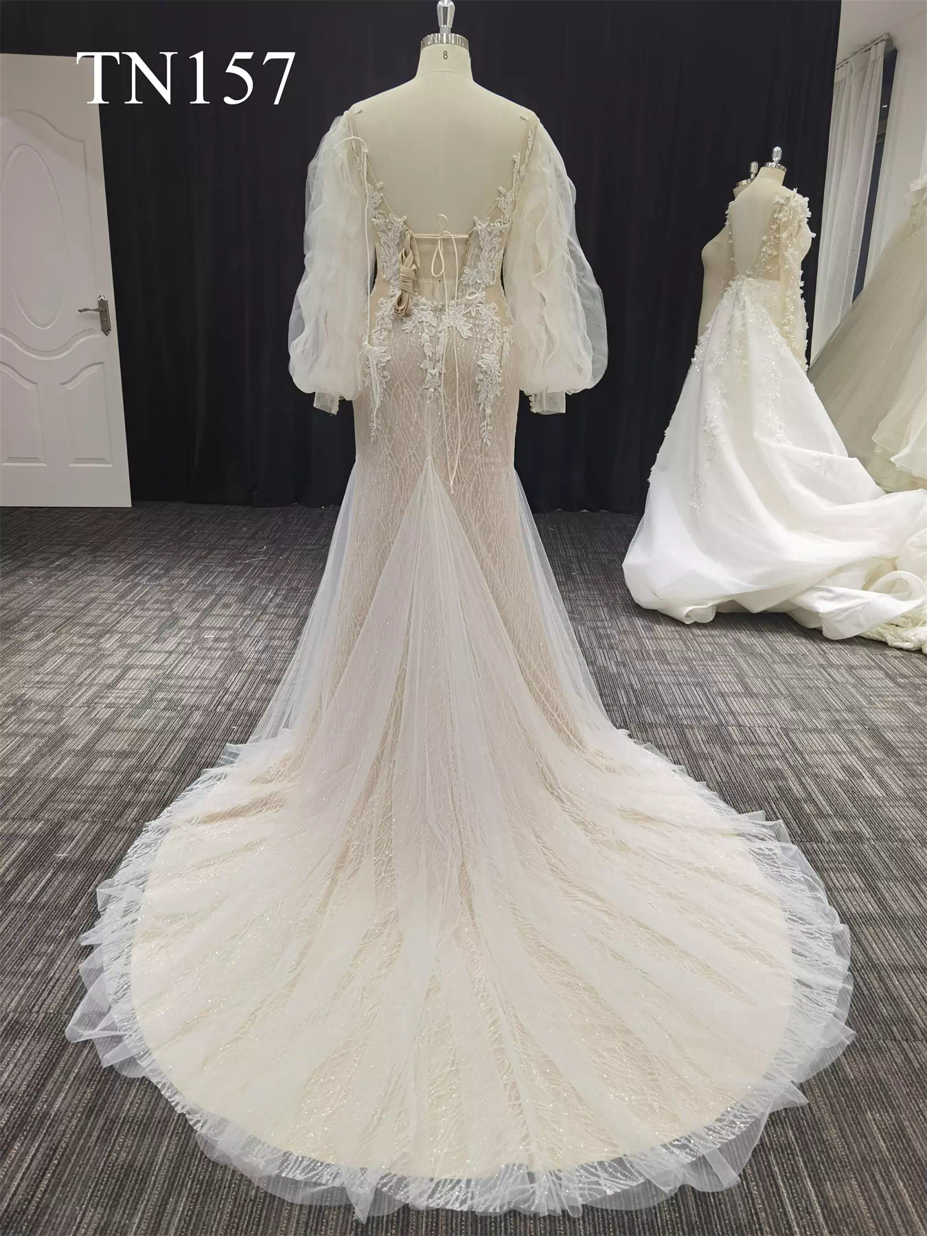 Sparkling Tulle Detachable Long Sleeve Mermaid Dress TN157 - Image 2