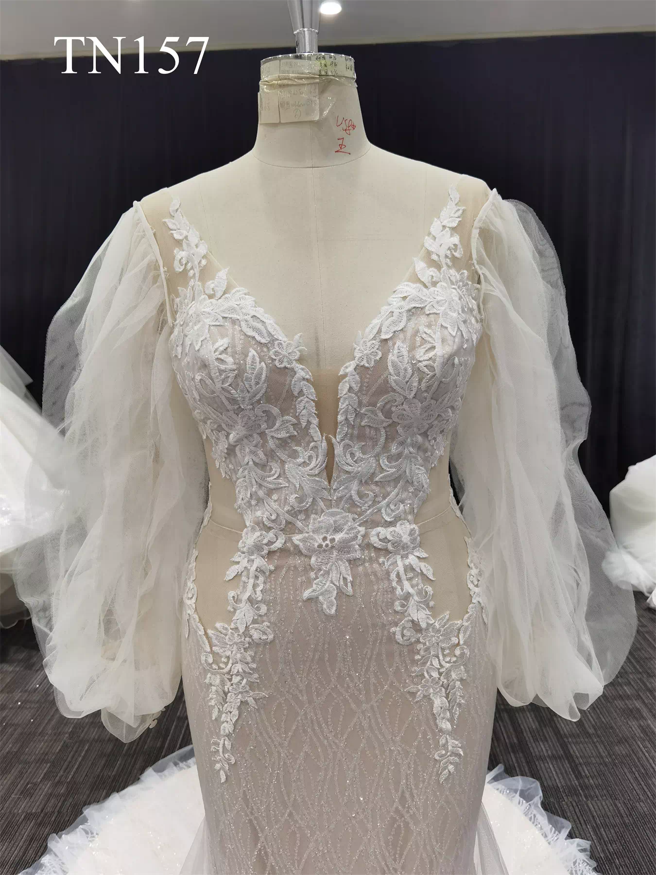 Sparkling Tulle Detachable Long Sleeve Mermaid Dress TN157 - Image 5