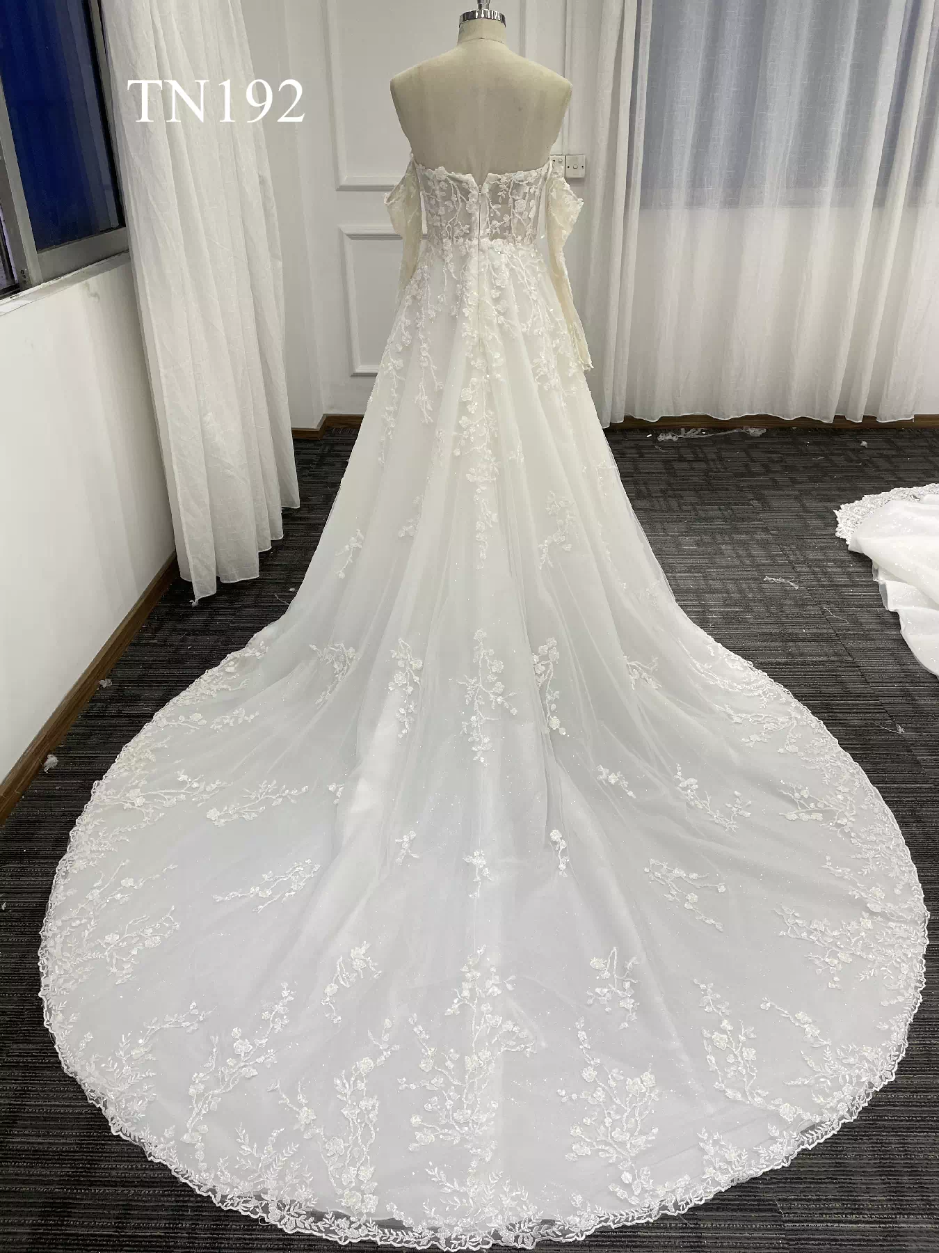 Luxurious Beading Lace Long Sleeve A Line Dress TN192 - Image 2