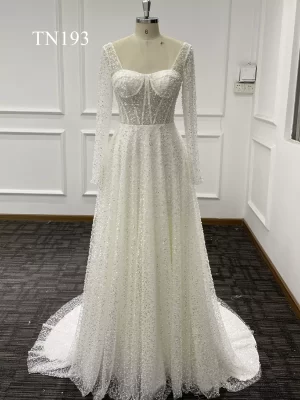 Sparkling Sequin Tulle Long Sleeve A Line Dress TN193