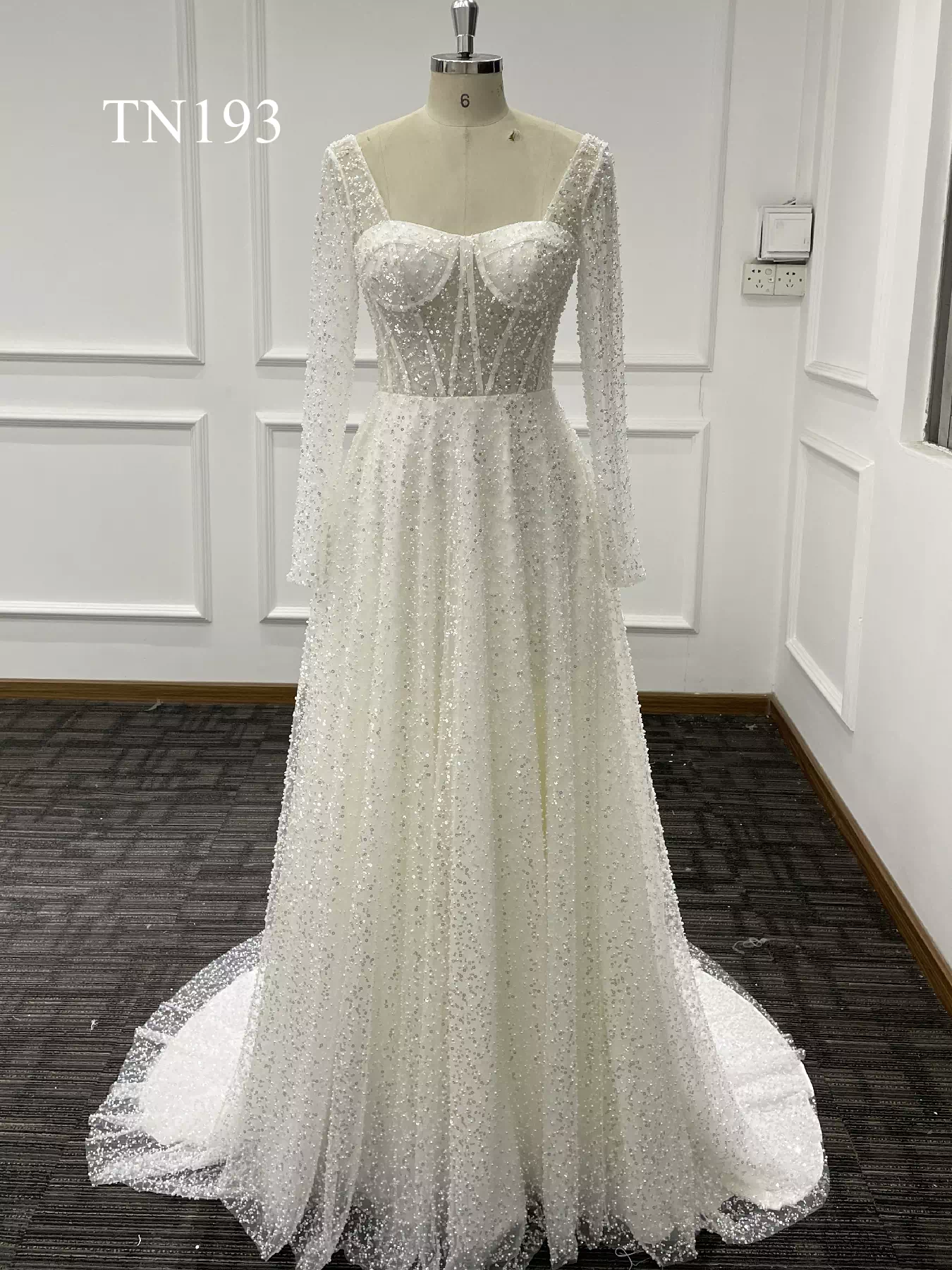 Sparkling Sequin Tulle Long Sleeve A Line Dress TN193