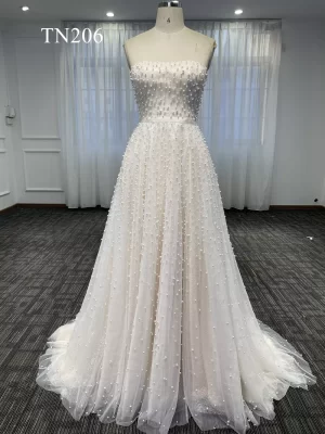 Simple Beaded Tulle A Line Dress TN206